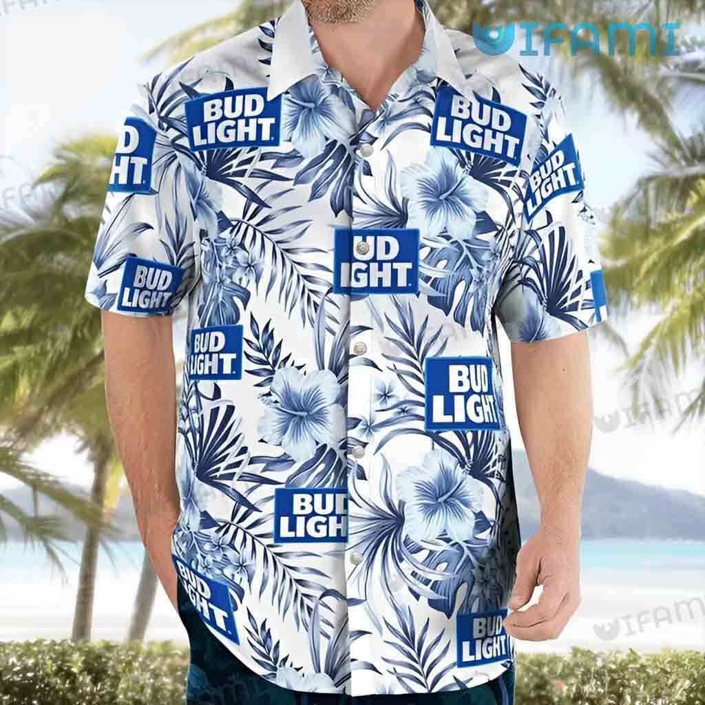 Cool Bud Light Hibiscus Floral Hawaiian Shirt Beer Lovers Gift