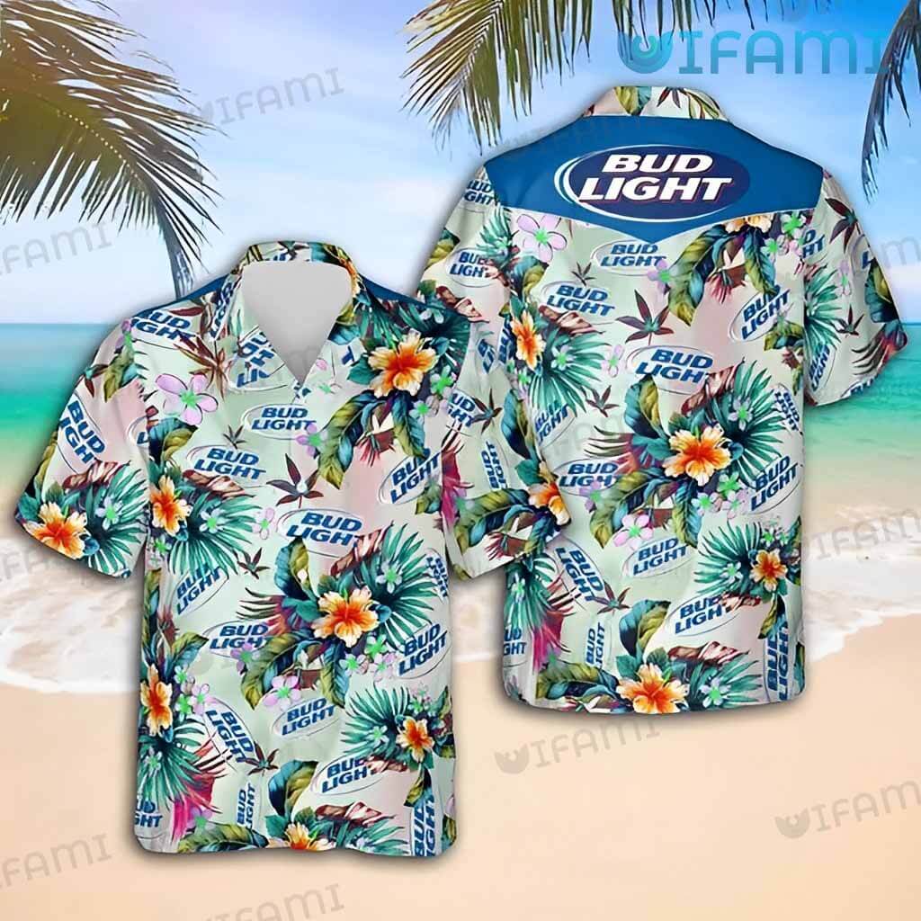 Adorable Bud Light  Hibiscus Pattern  Hawaiian Shirt Beer Lovers Gift
