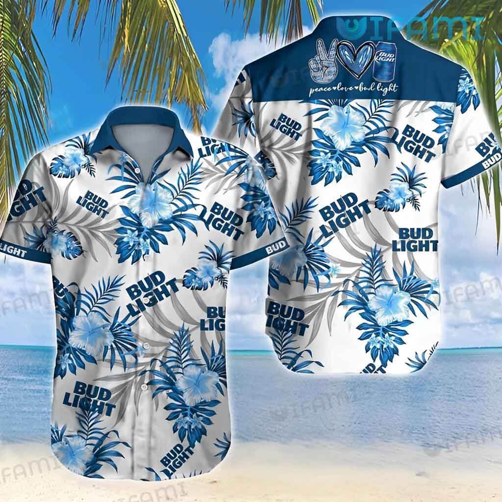 Great Bud Light Hibiscus Peace Love Bud Light Hawaiian Shirt Beer Lovers Gift