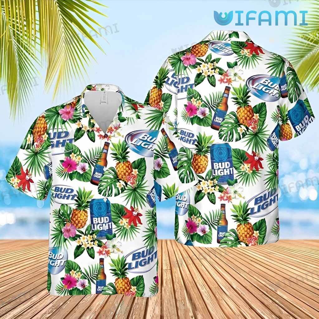 Colorful Bud Ligh Pineapple Flower  Hawaiian Shirt Beer Lovers Gift