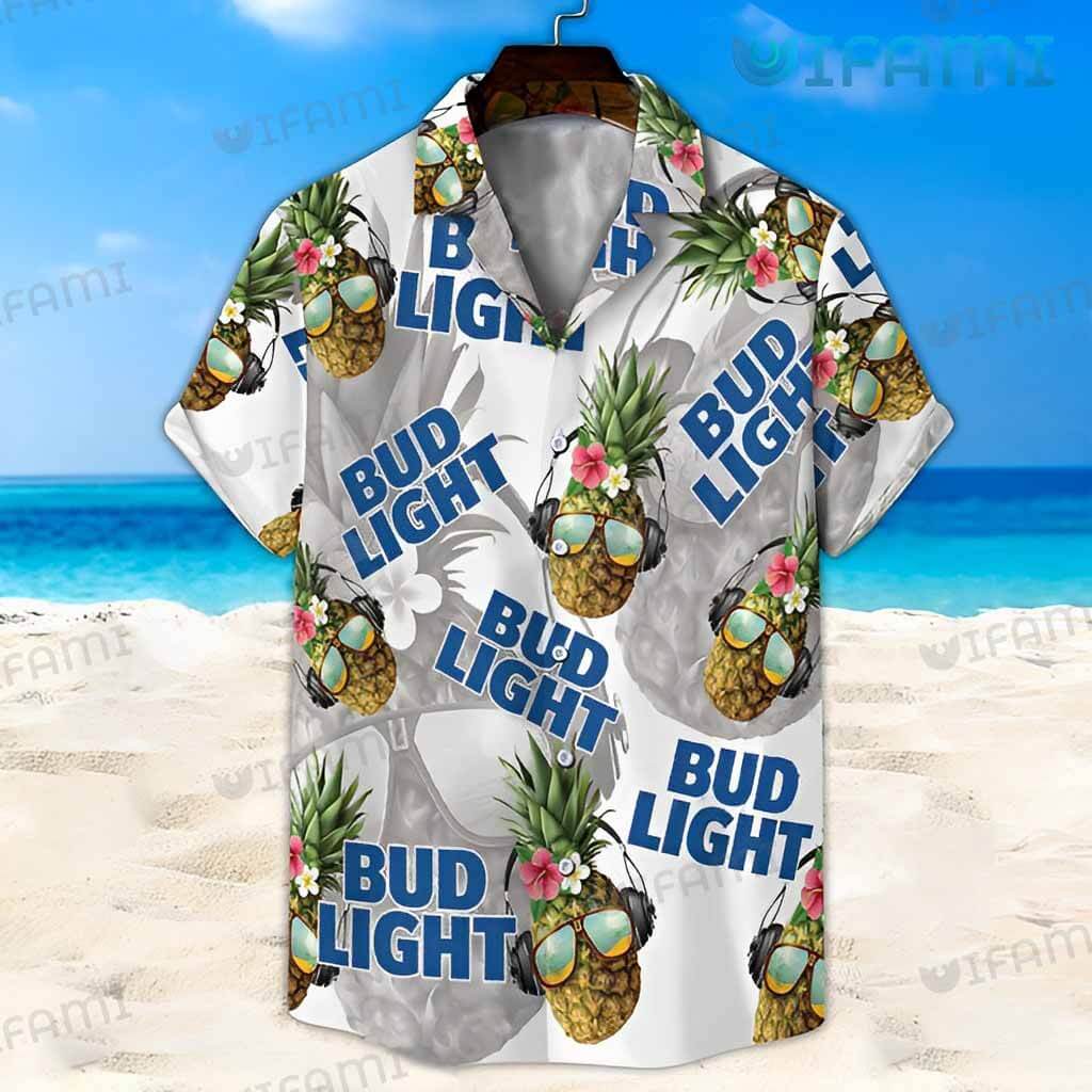 Funny Bud Light Pineapple Headphones Hawaiian Shirt Beer Lovers Gift