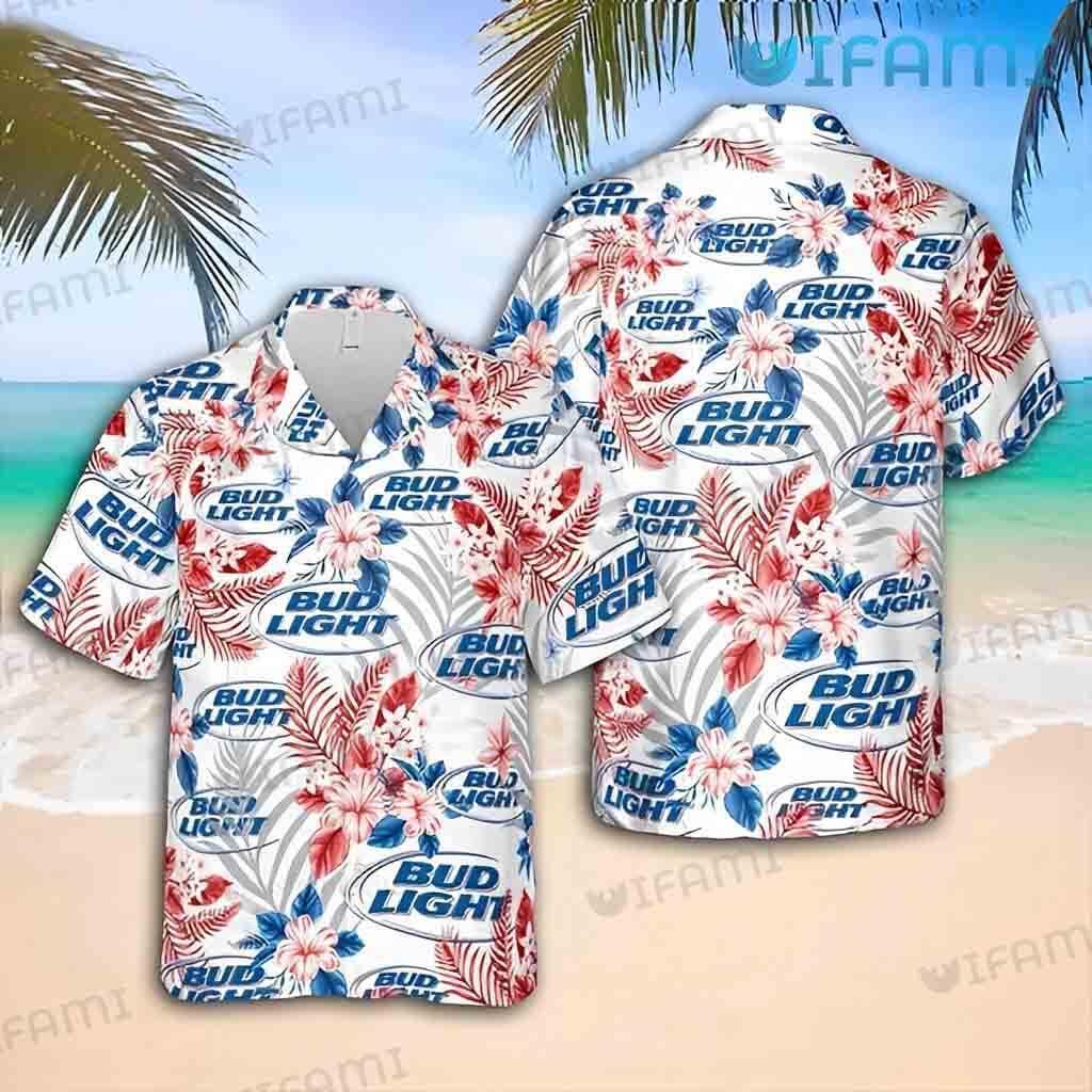 Colorful Bud Light Red Hibiscus Floral Hawaiian Shirt Beer Lovers Gift