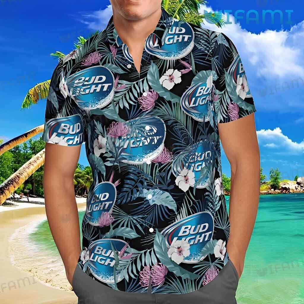 Funny Bud Light  Tropical Floral Hawaiian Shirt Beer Lovers Gift