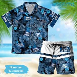 Bud Light Hawaiian Shirt Tropical Leaves Custom Name Beer Lovers Gift