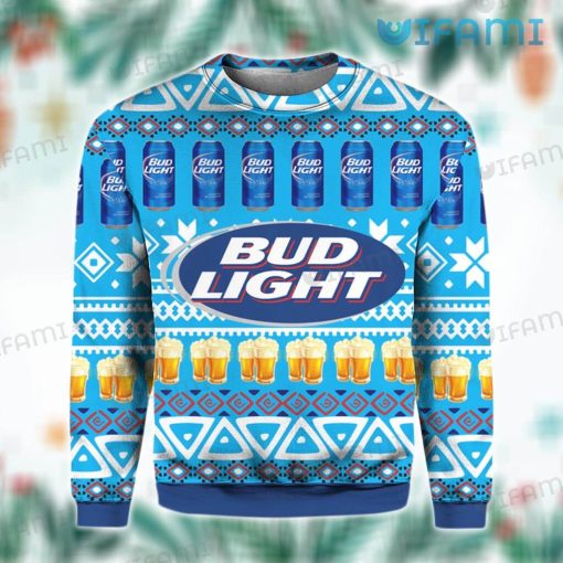 Bud Light Hoodie 3D Beer Glasses Snowflakes Pattern Christmas Gift
