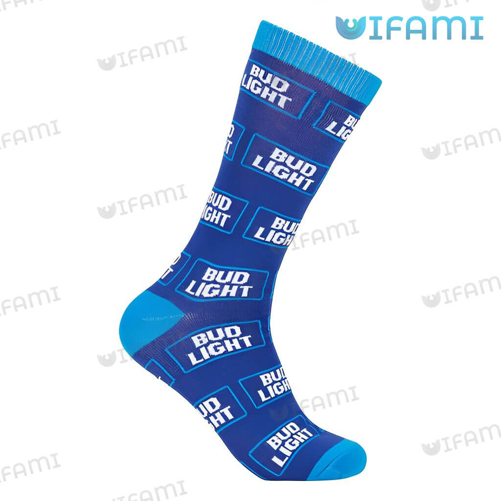 Blue Bud Light Logo Pattern Socks Gift For Beer Lovers
