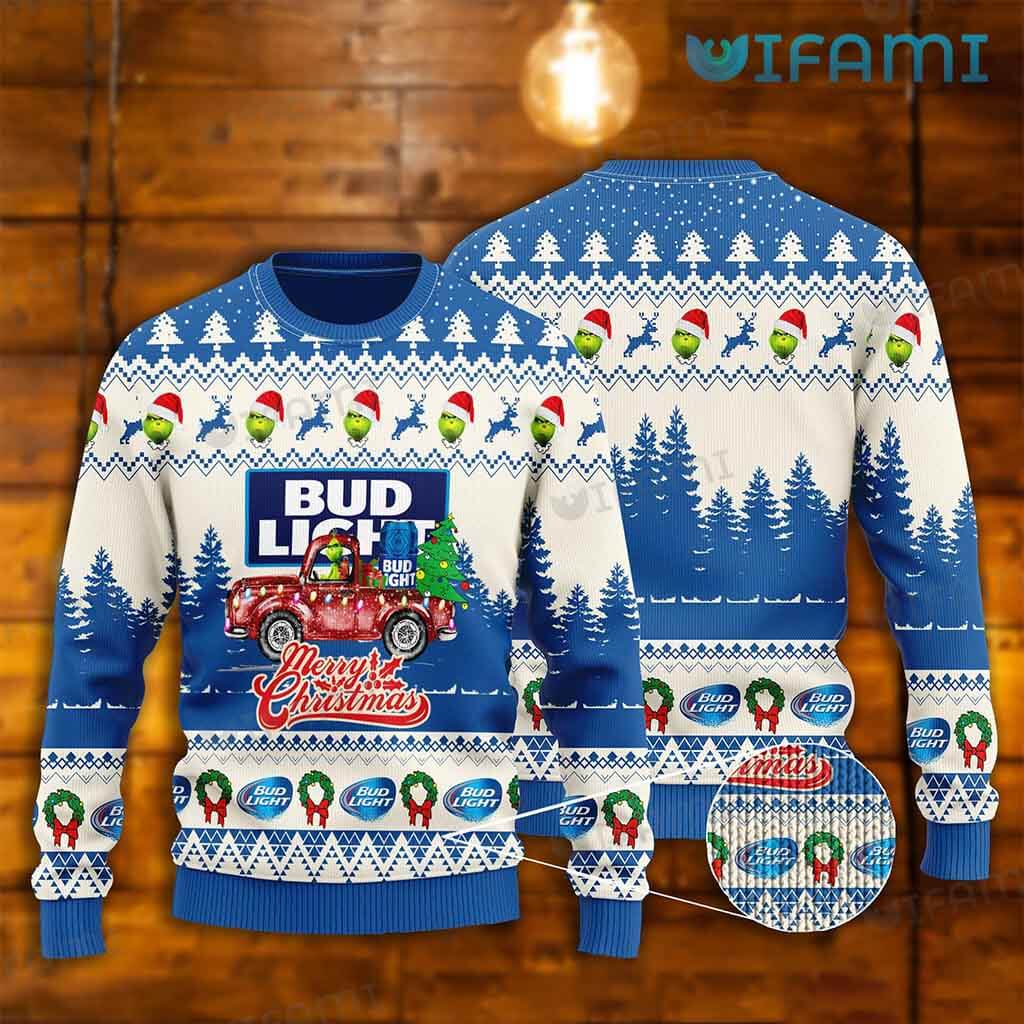 Unique Bud Light Grinch Red Car Merry Christmas Sweater Beer Lover Gift