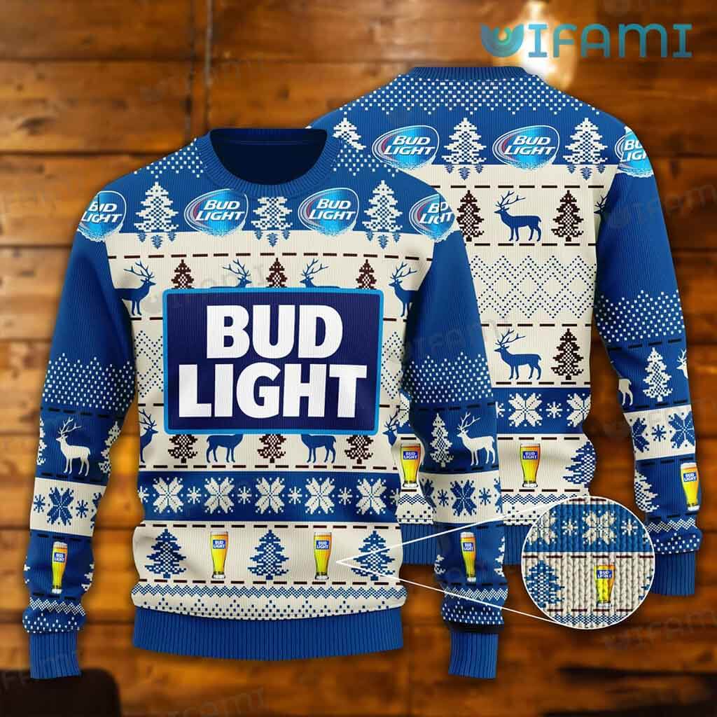 Cool Bud Light Sweater Reindeer Glass Snowflakes Pattern Beer Lover Gift