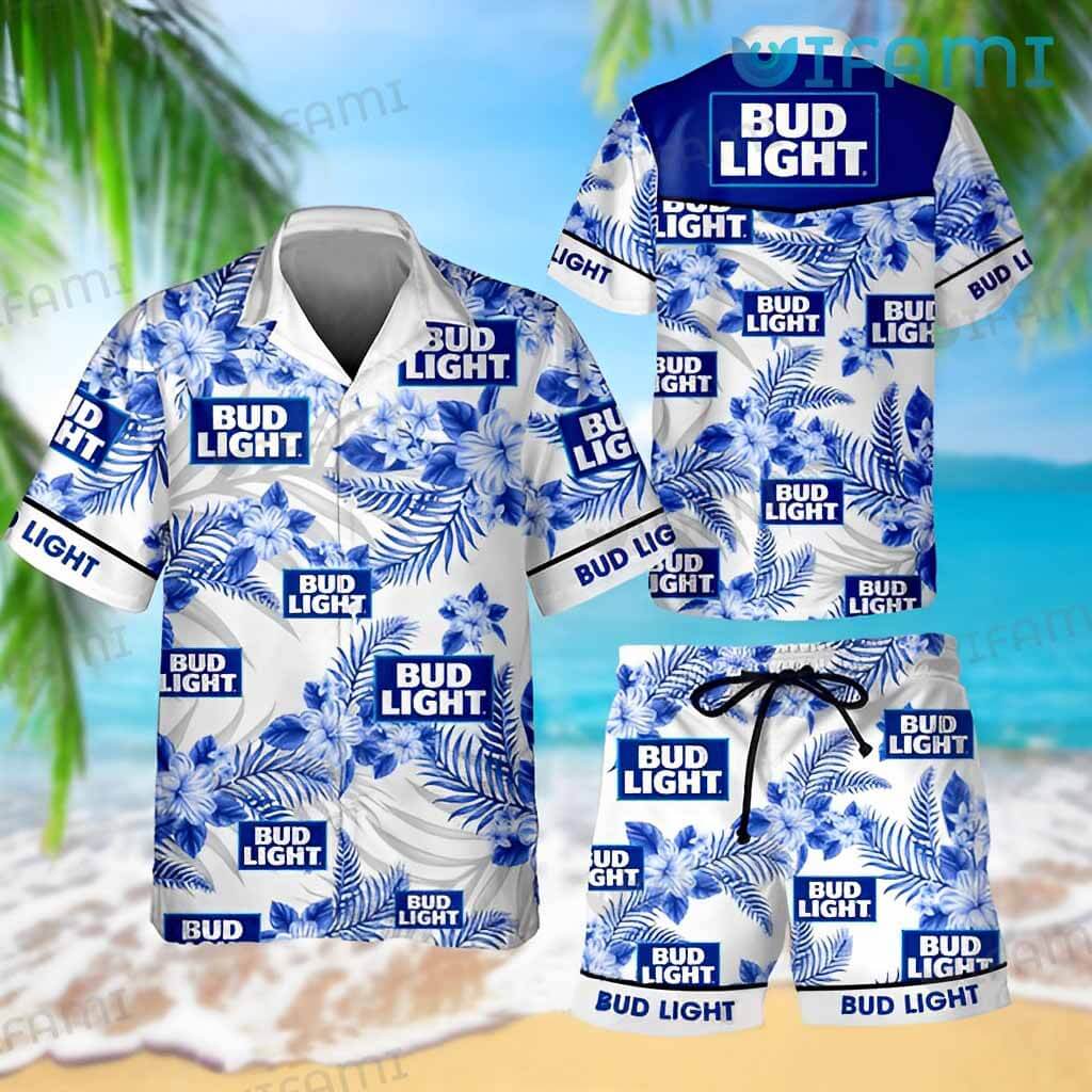 Perfect Bud Light Tropical Hibiscus Floral Hawaiian Shirt Beer Lovers Gift
