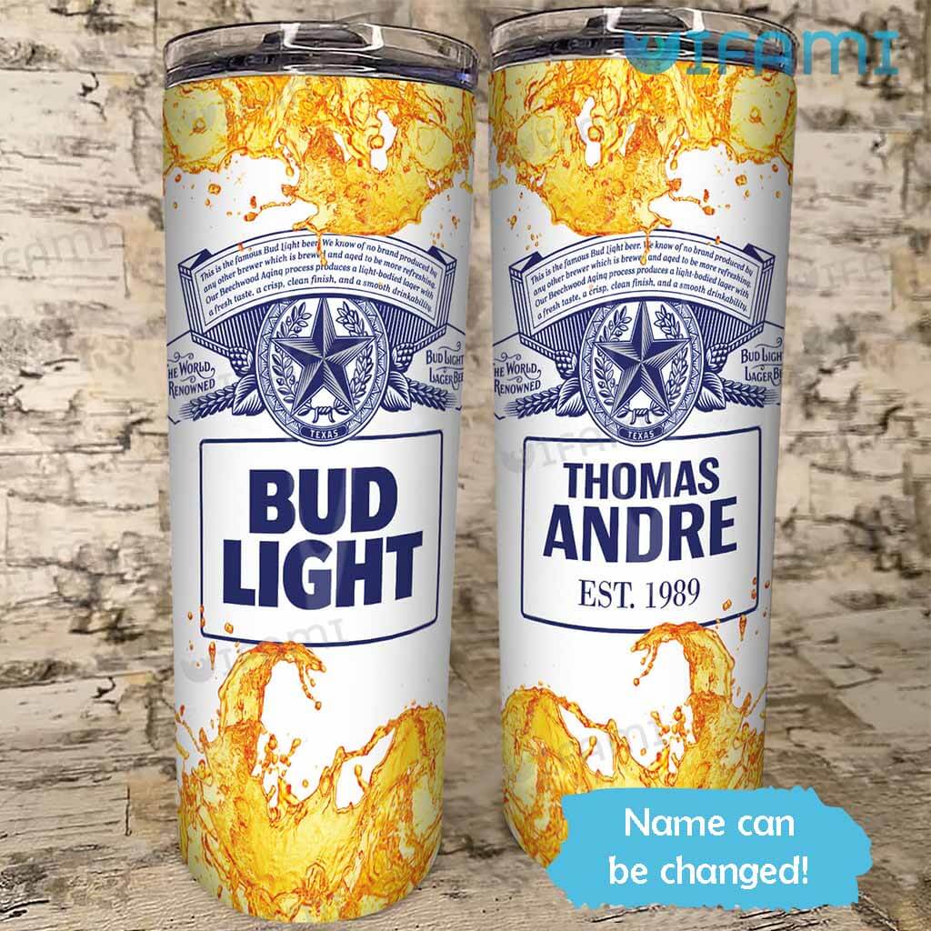 Adorable Custom Name Bud Light Yellow Logo Label Tumbler Beer Lovers Gift