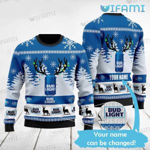 Bud Light Ugly Christmas Sweater Deer Custom Name Xmas Gift