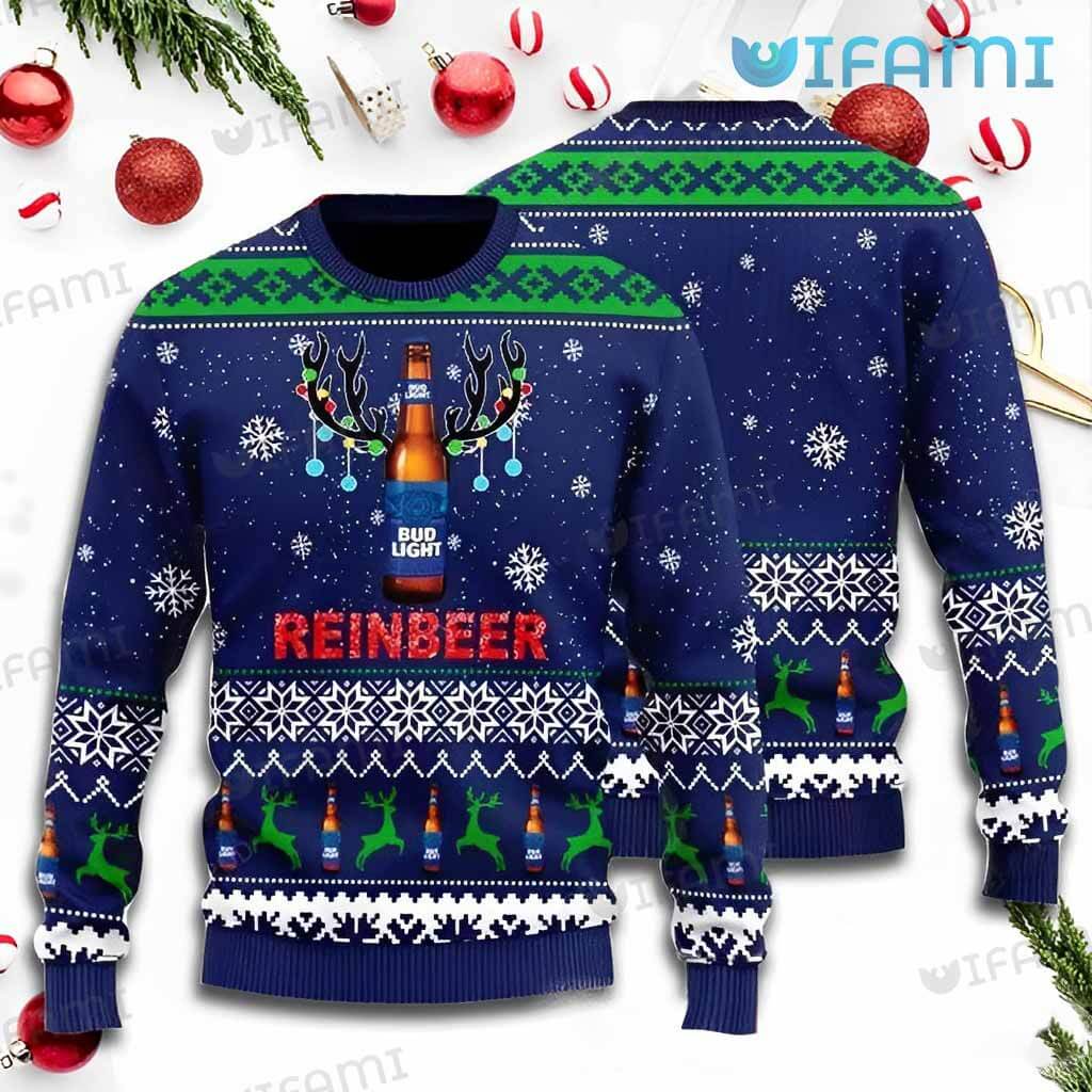 Cool Bud Light Ugly Christmas Reinbeer Sweater  Xmas Gift