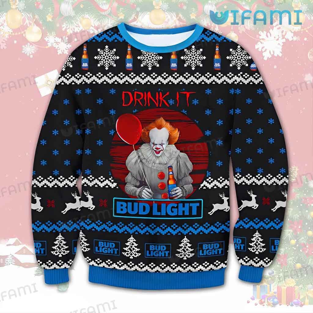 Unique Bud Light Ugly Pennywise Drink It Sweater Christmas Gift