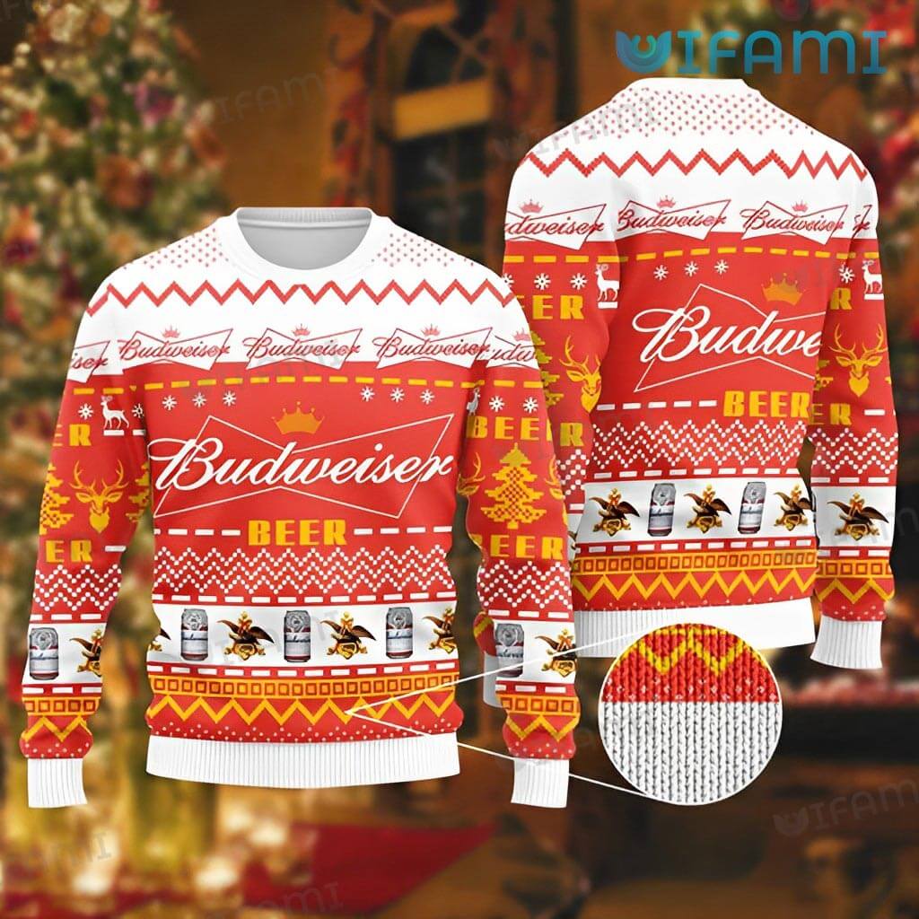 Awesome Budweiser Christmas Eagle Logo Can Pattern Sweater Beer Lovers Gift