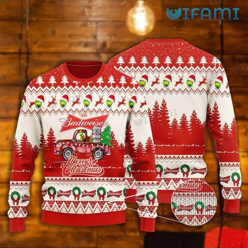 Budweiser Christmas Sweater Grinch Truck Pattern Beer Lovers Gift