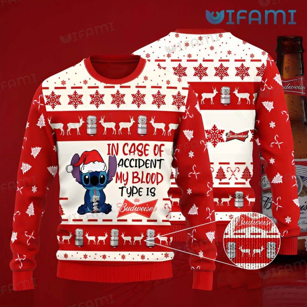 Cute Budweiser Christmas Sweater Stitch My Blood Type Is Budweiser Gift