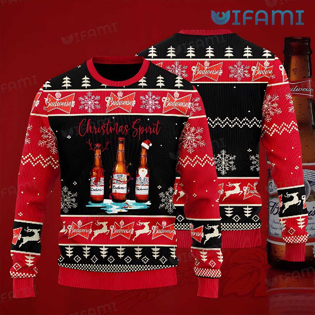 Great Budweiser Christmas Three Bottles Christmas Spirit Sweater Gift