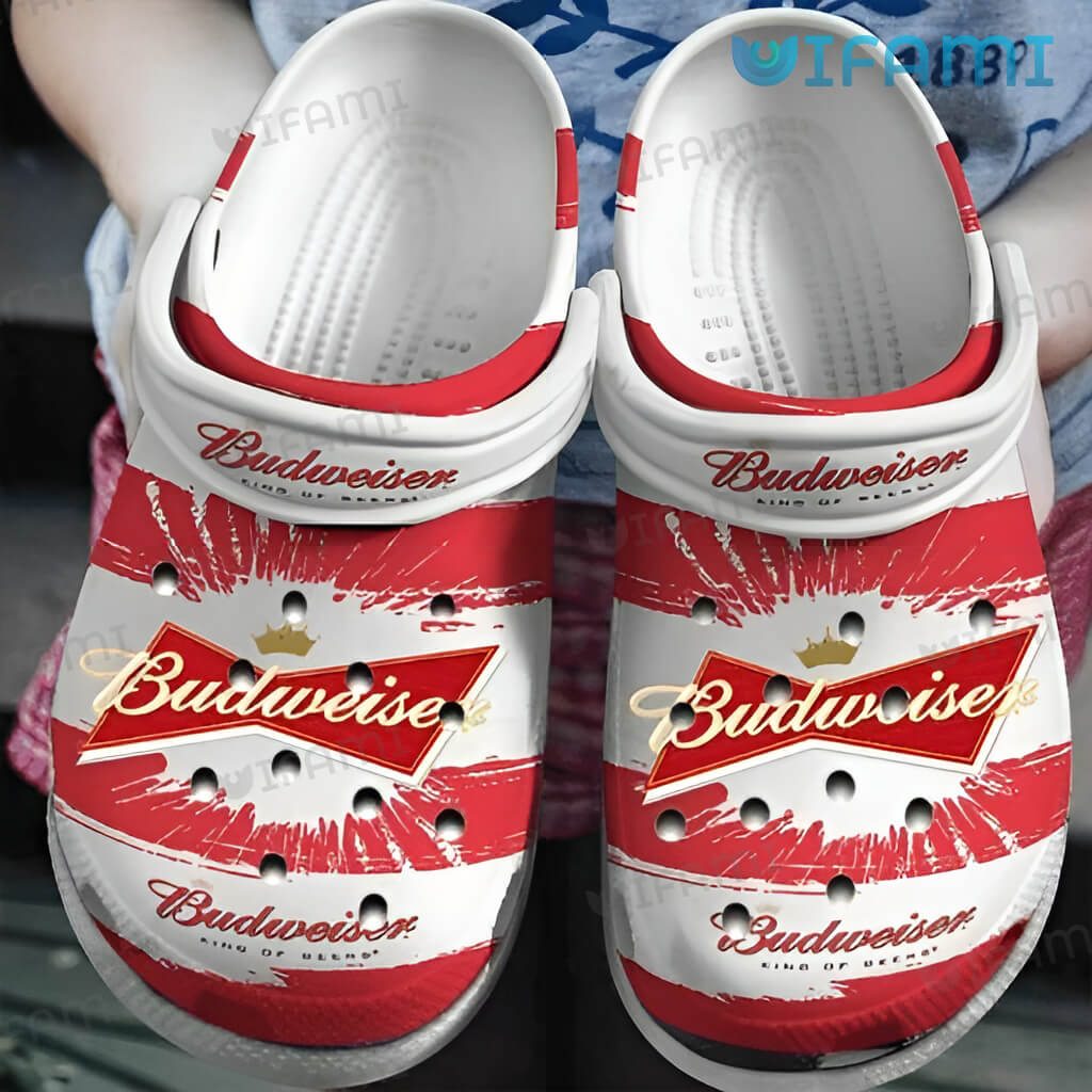 Funny Budweiser White And Red Paint Splatter Crocs Beer Lovers Gift