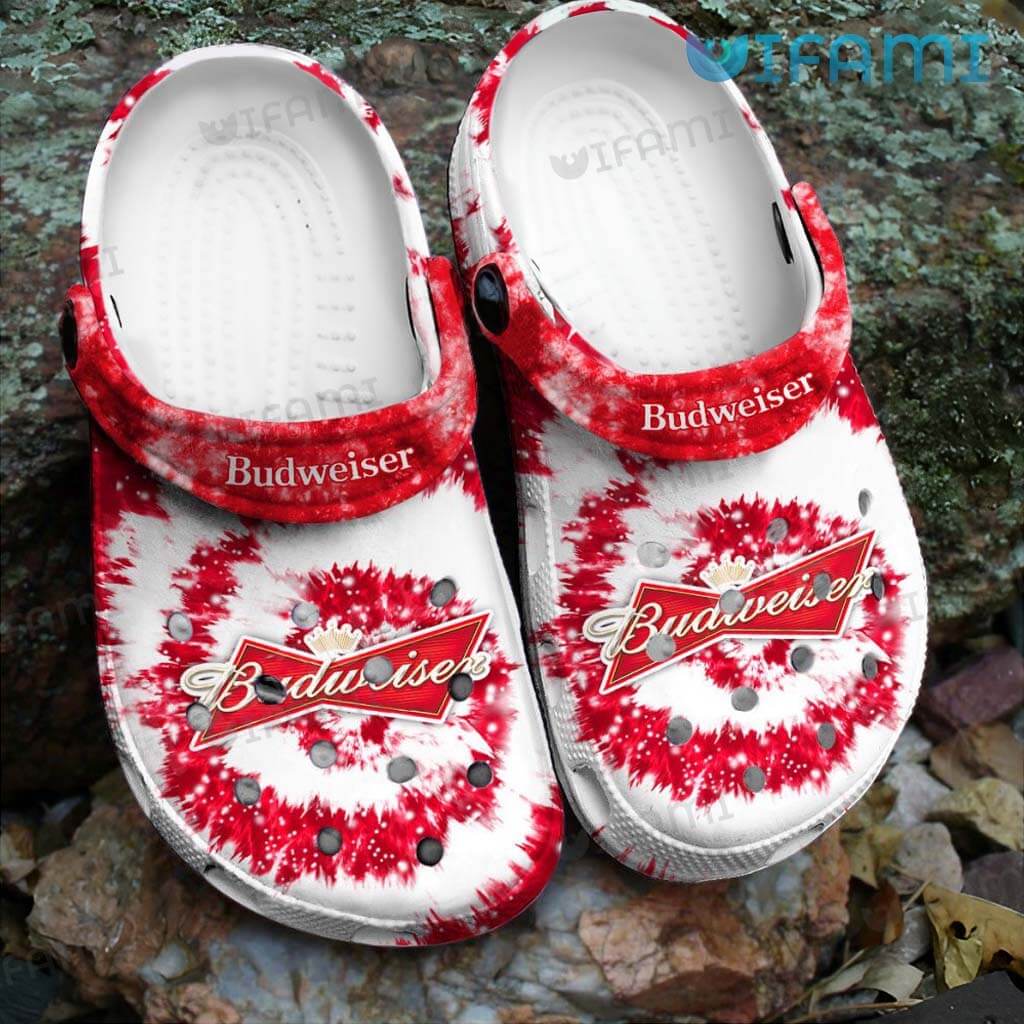 Great Budweiser White And Red Tie Dye Crocs Beer Lovers Gift