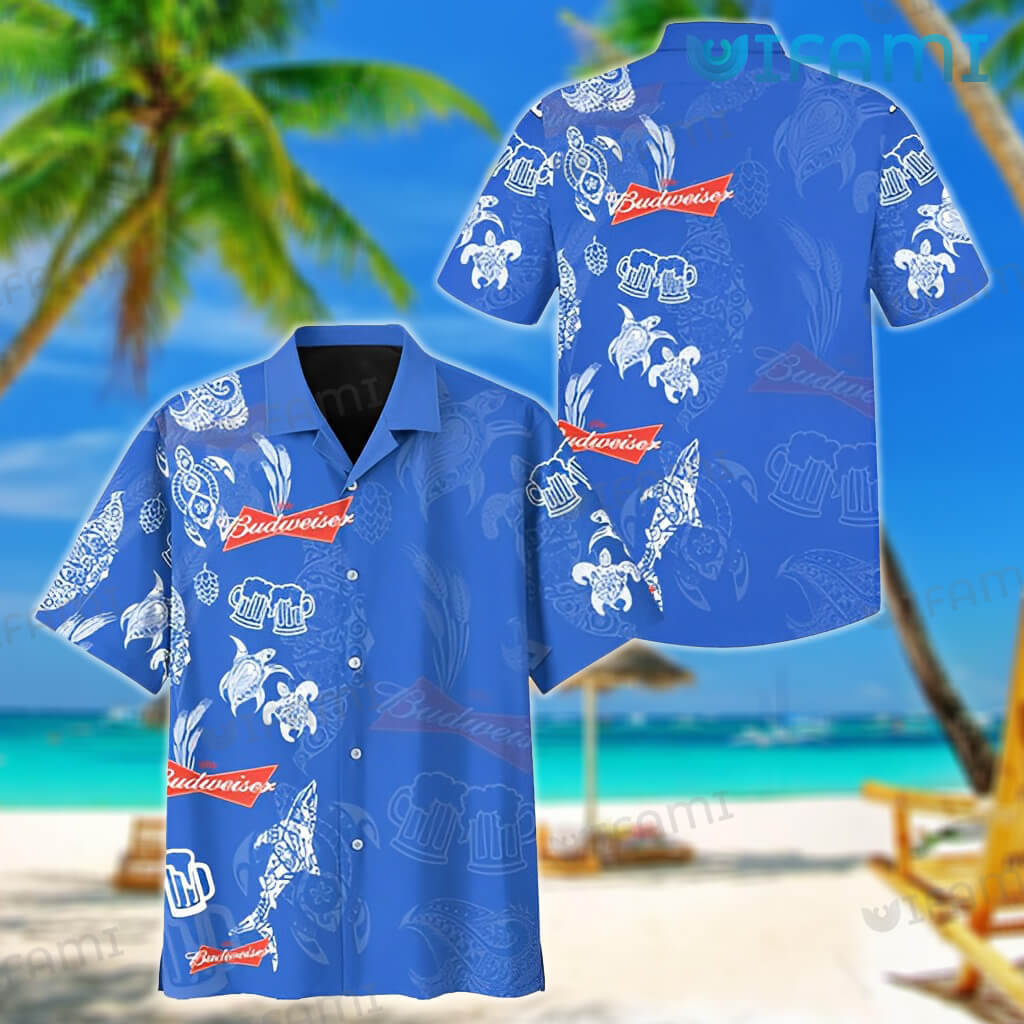 Blue Budweiser Hawaiian Dolphin Turtle Shirt Beer Lovers Gift