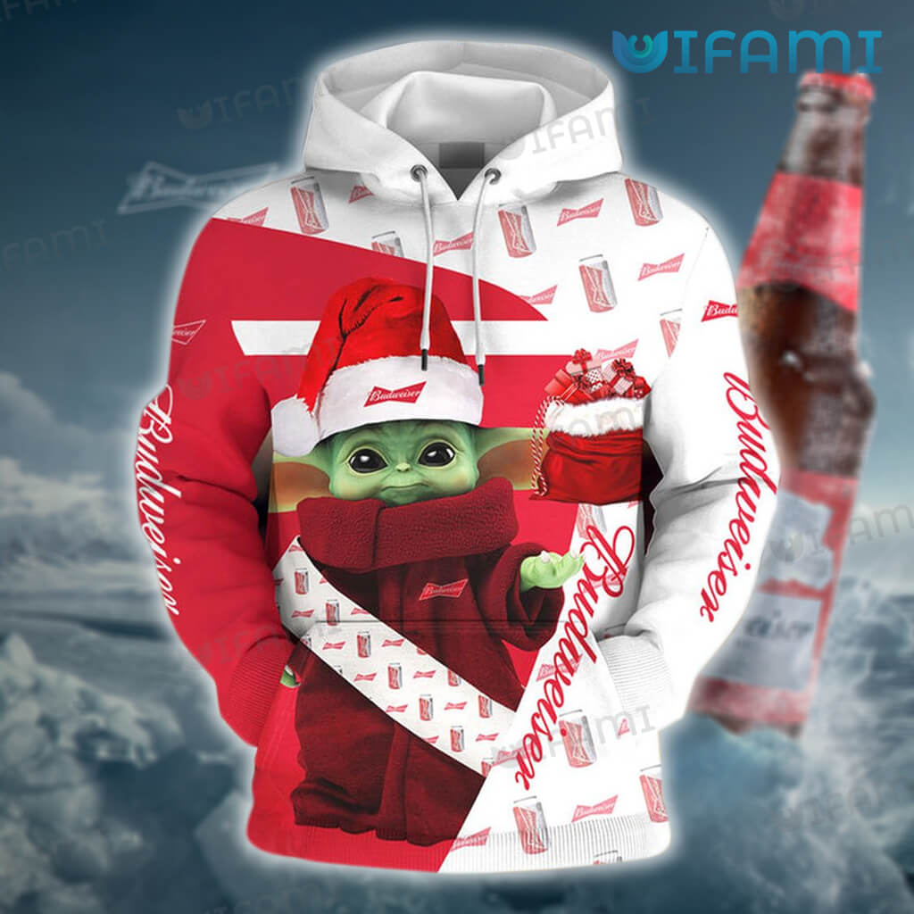 Funny Budweiser  3D Baby Yoda Santa Hoodie Beer Lovers Gift