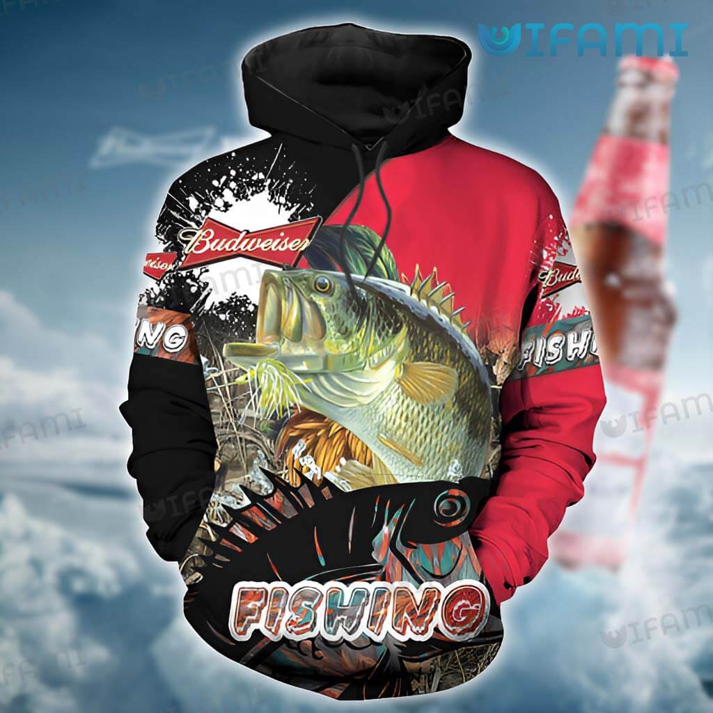 Awesome Budweiser 3D Fishing Red Black Hoodie Gift For Beer Lovers