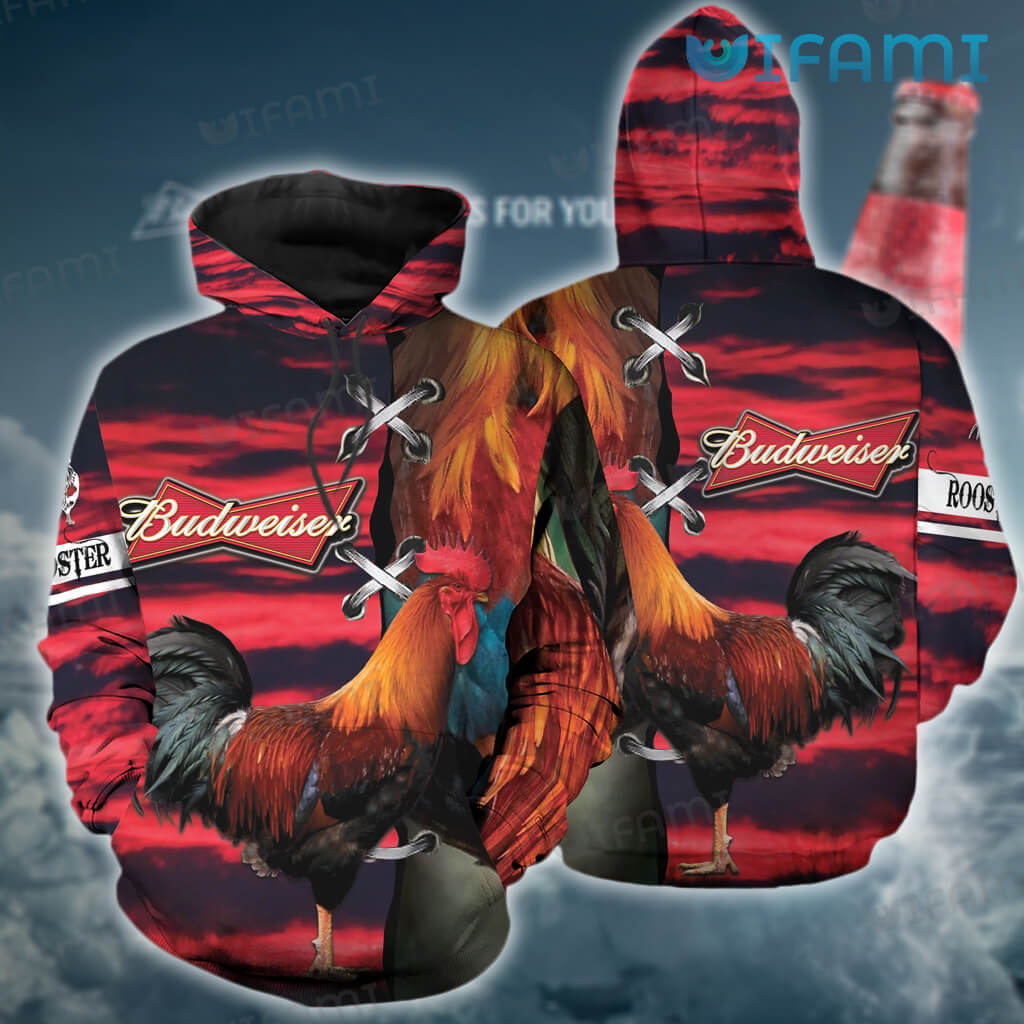 Great Budweiser 3D Red Chicken Stitches Hoodie Beer Lovers Gift