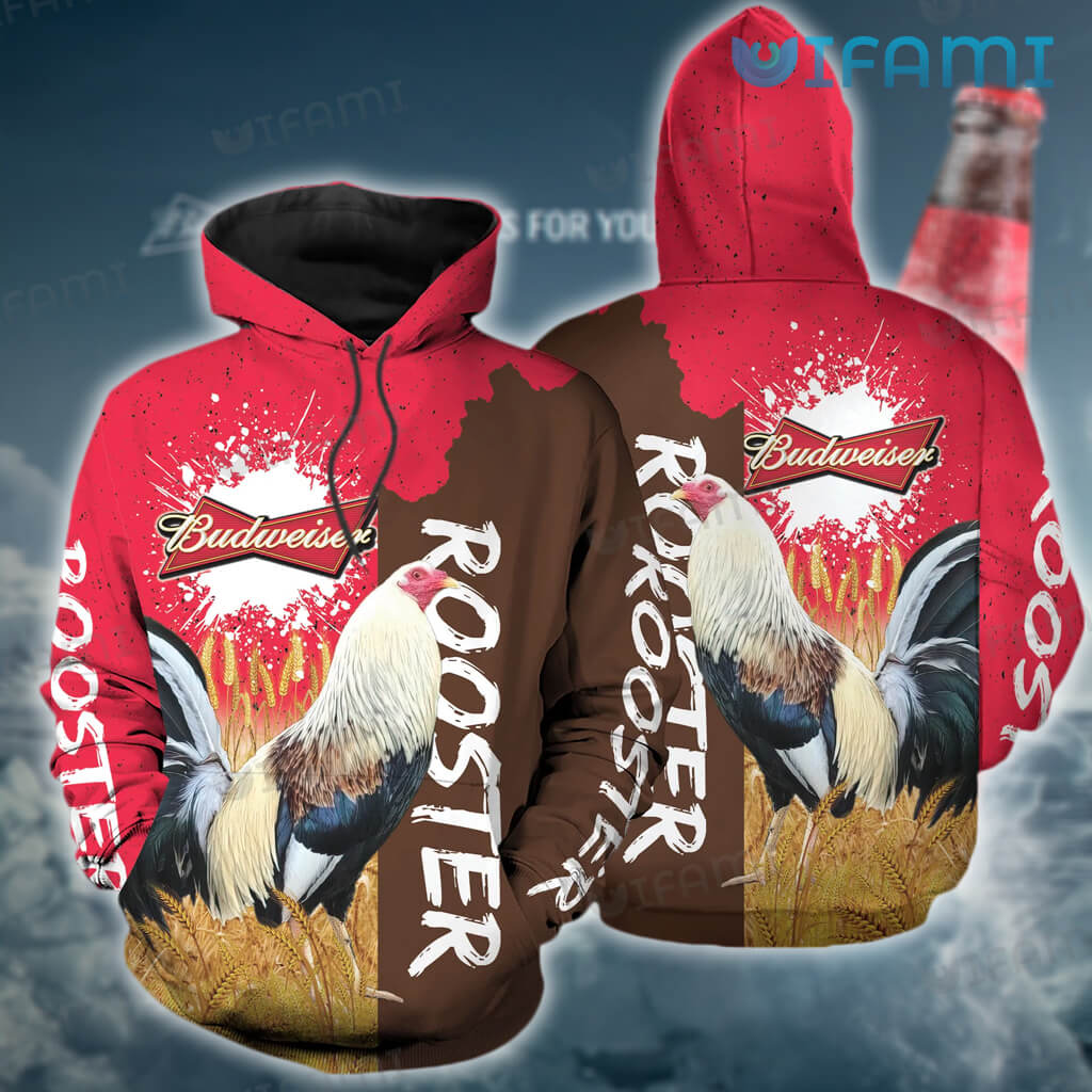 Vinatge Budweiser 3D Red Rooster Hoodie Beer Lovers Gift