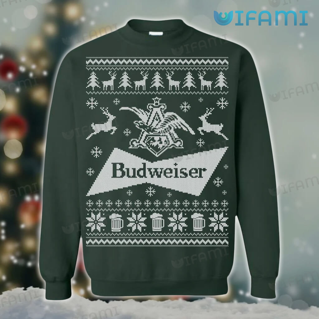 Gray Budweiser Snowflakes Christmas Pattern Sweatshirt  Gift For Beer Lovers