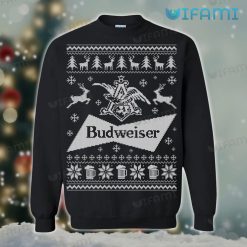 Budweiser Sweatshirt Snowflakes Christmas Pattern Gift For Beer Lovers Black