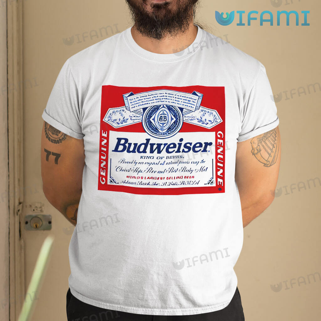 White Budweiser T-Shirt Retro Label Beer Lovers Gift