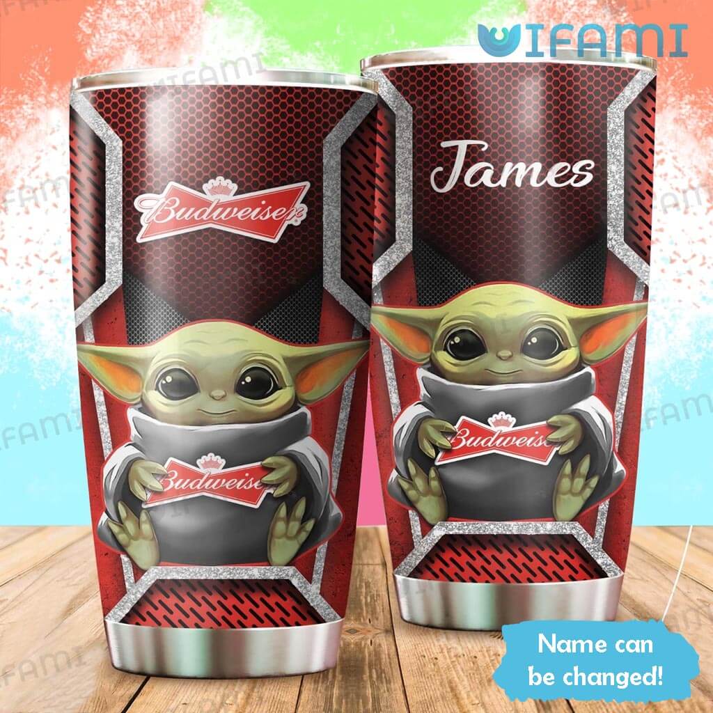 Cute Personalized Budweiser Baby Yoda Tumbler Beer Lovers Gift