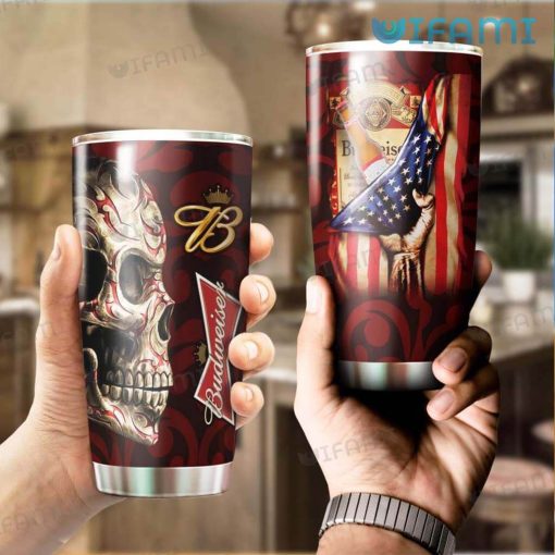 Budweiser Tumbler Skull USA Flag Beer Lovers Gift
