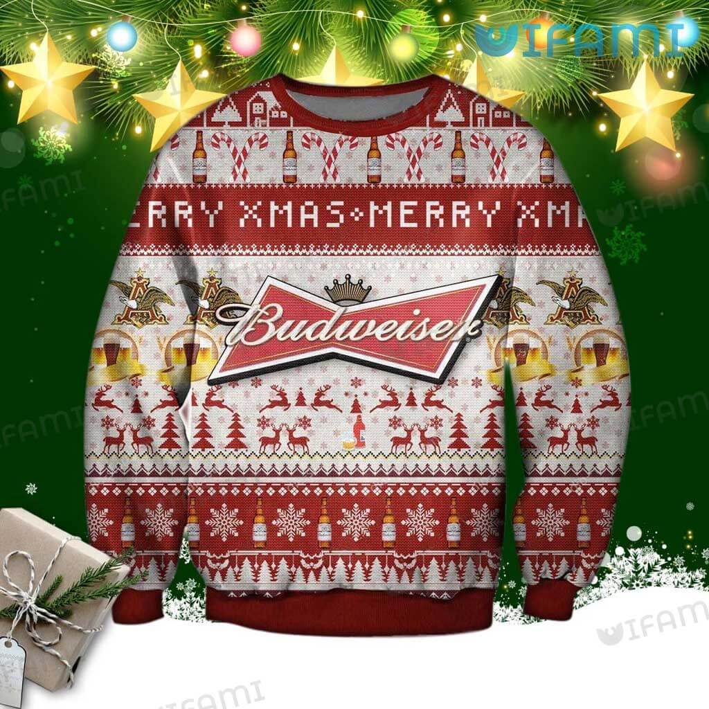 Budweiser Ugly Christmas Merry Xmas Sweater Beer Lovers Gift