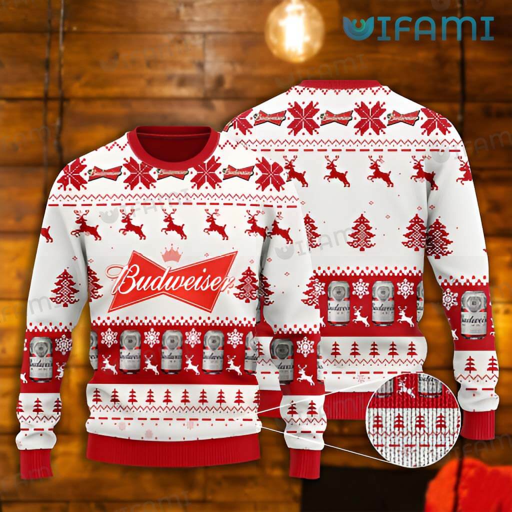 Original Budweiser Ugly Christmas Snowflakes Reindeer Sweater Gift