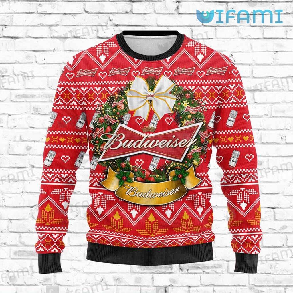 Budweiser Ugly Christmas Sweater Wreath Christmas Gift For Beer Lovers