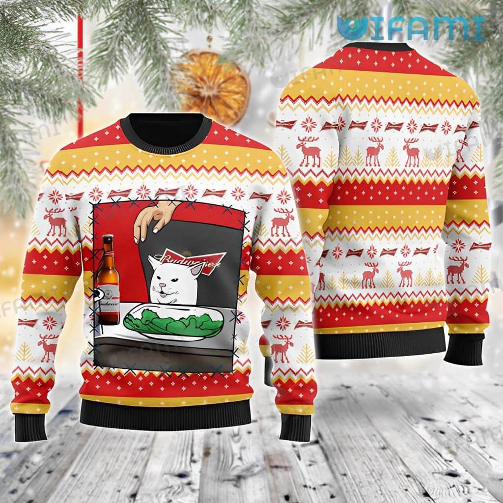 Cute Budweiser Ugly Cat Meme Sweater  Beer Lovers Gift