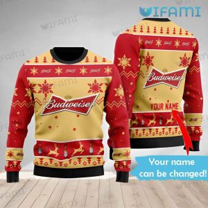 Budweiser Ugly Sweater Custom Name Christmas Gift For Beer Lovers