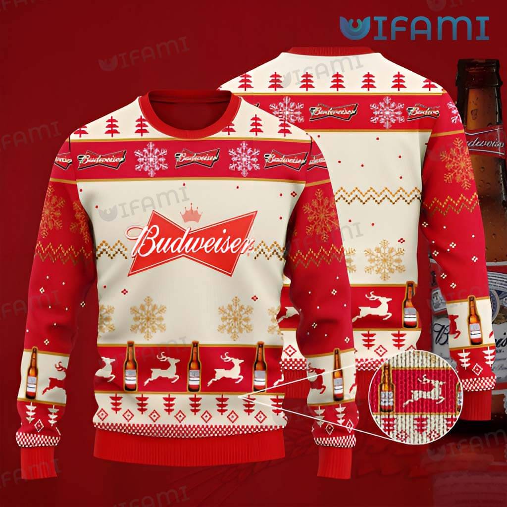 Awesome Budweiser Ugly Snowflakes Reindeer Sweater Beer Lovers Gift
