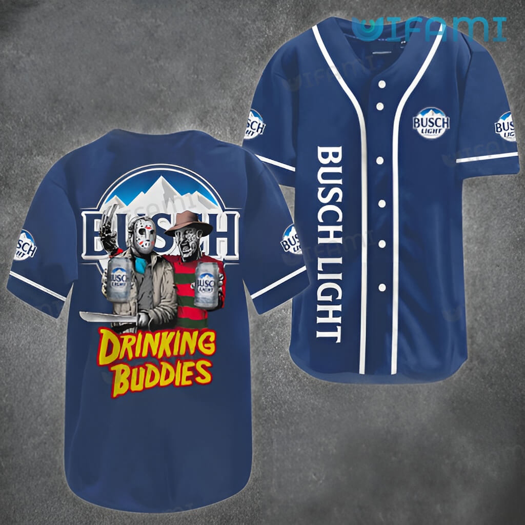 Great Busch Light Drinking Buddies Jason Voorhees Freddy Krueger Baseball Jersey Gift
