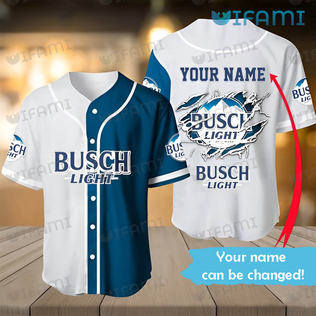 White Personalized Busch Light Baseball Jersey Beer Lovers Gift