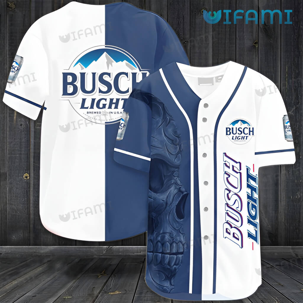 Vintage Busch Light Skull White Blue Baseball Jersey Beer Lovers Gift