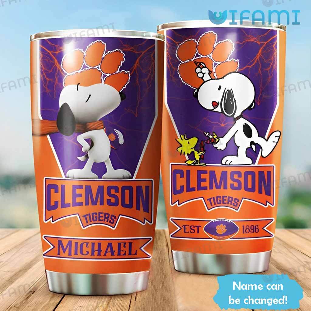 Funny Custom Name Clemson Snoopy Woodstock Tumbler Clemson Tigers Gift