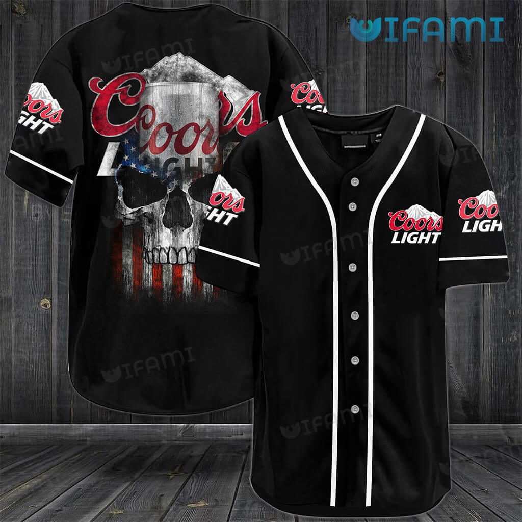 Black Coors Skull USA Flag  Baseball Jersey Beer Lovers Gift