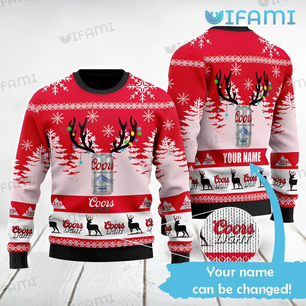 Great Custom Name Coors Christmas Reindeer Horn Sweater Gift For Beer Lovers