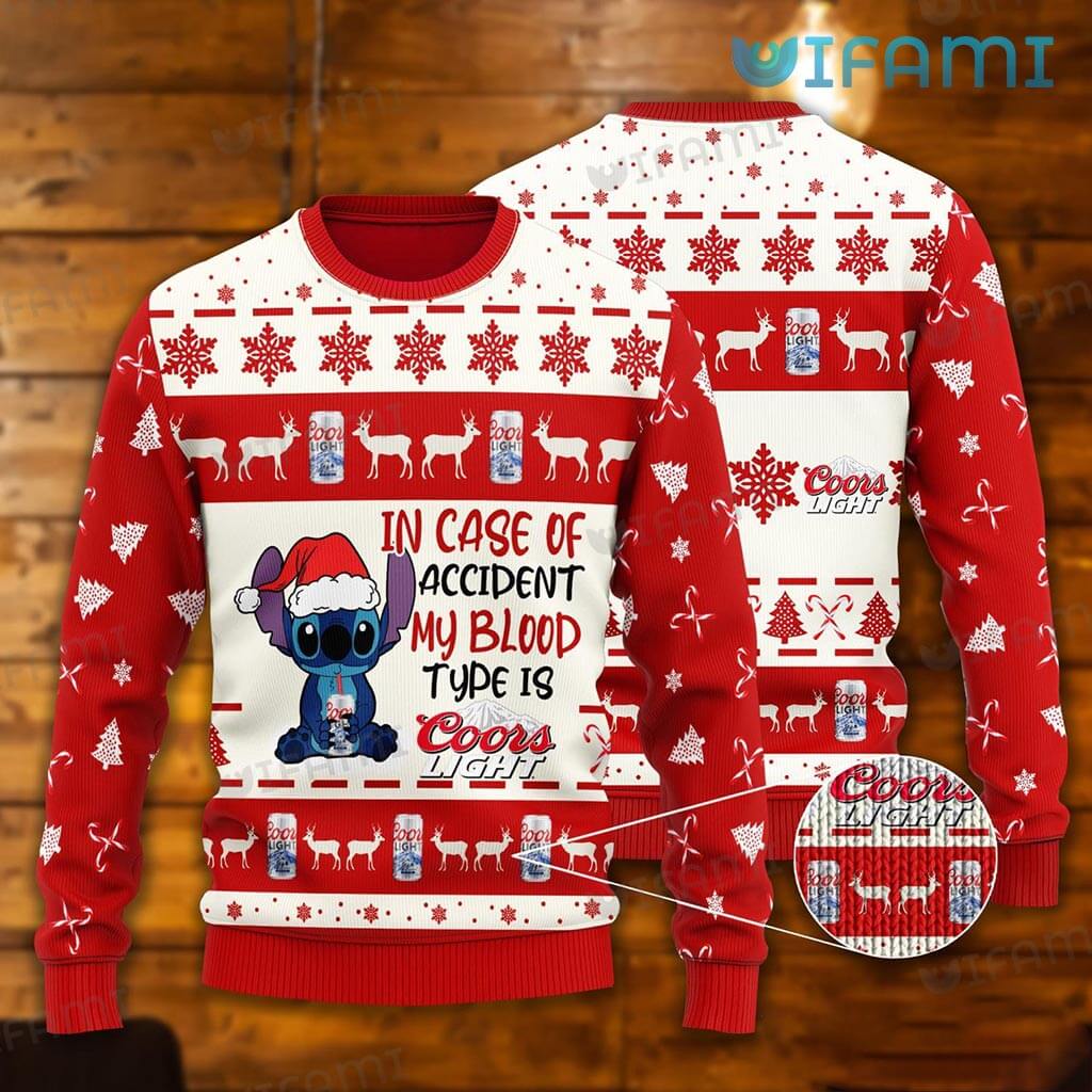 Colorful Coors Light Stitch My Blood Type Is Coors Light Christmas Sweater Beer Lovers Gift