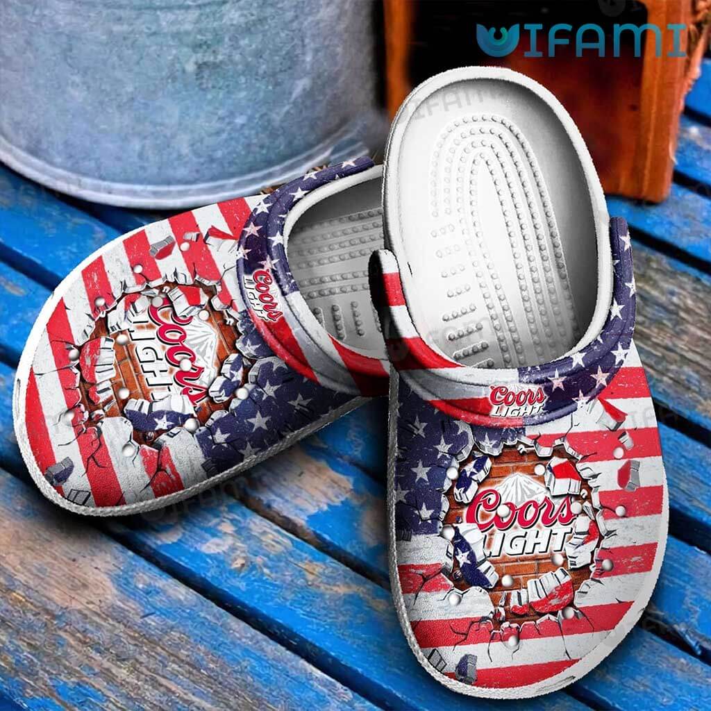 Classic Coors Light Cracked USA Flag Crocs Beer Lovers Gift