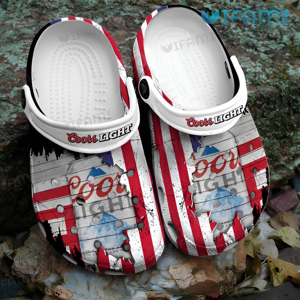 Cute Coors Light Crocs Tattered USA Flag Beer Lovers Gift