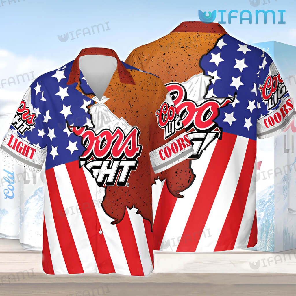 Special Coors Light Hawaiian Cracked USA Flag Shirt Beer Lovers Gift