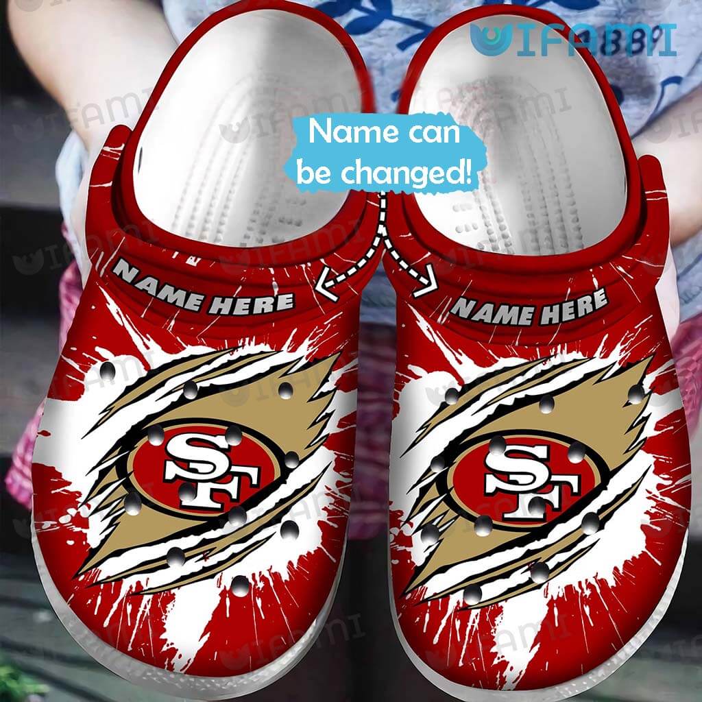 Classic Custom Name 49ers Logo Scratches Paint Splatter Crocs San Francisco 49ers Gift